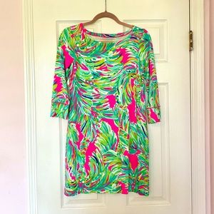 Lilly Pulitzer tropical green and hot pink mini dress